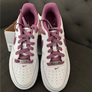 White and purple Nike Air Force 1 size 5Y (never worn)